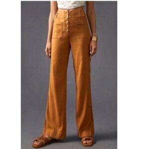 Anthropologie Maeve High-Rise Button-Front Wide Leg Linen Trouser Pants Size 10